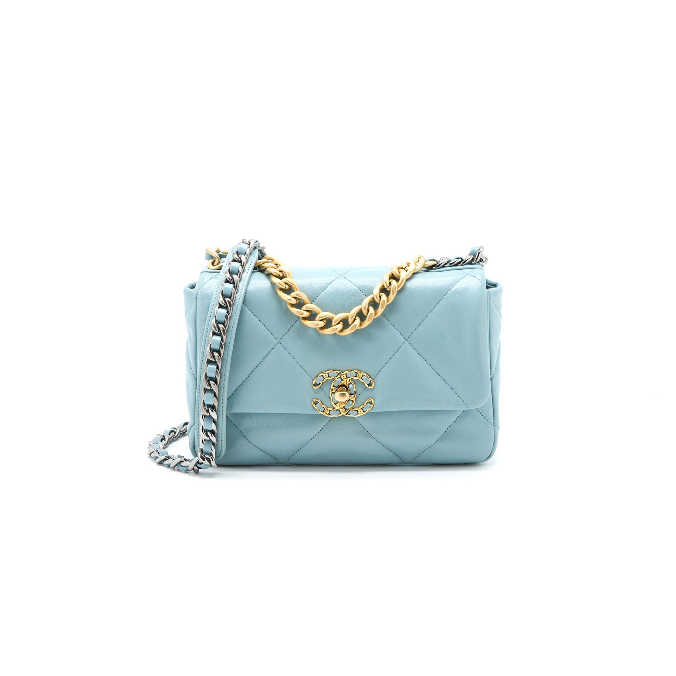 CHANEL 19 BAG LAMBSKIN LIGHT BLUE MULTICOLOUR HARDWARE AS1160 (26*16*9cm)